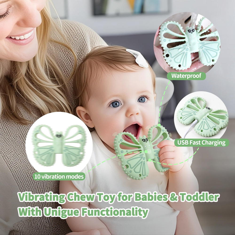 ETETOO teether 10-settings dial close-up highlights customizable relaxation options.