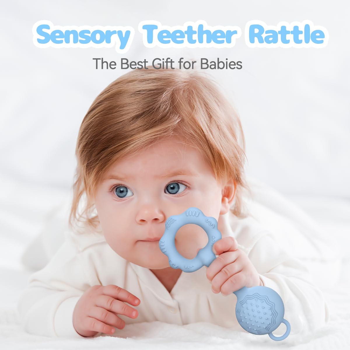 ETETOO teether-rattle blue textured surface aids gum massage during teething