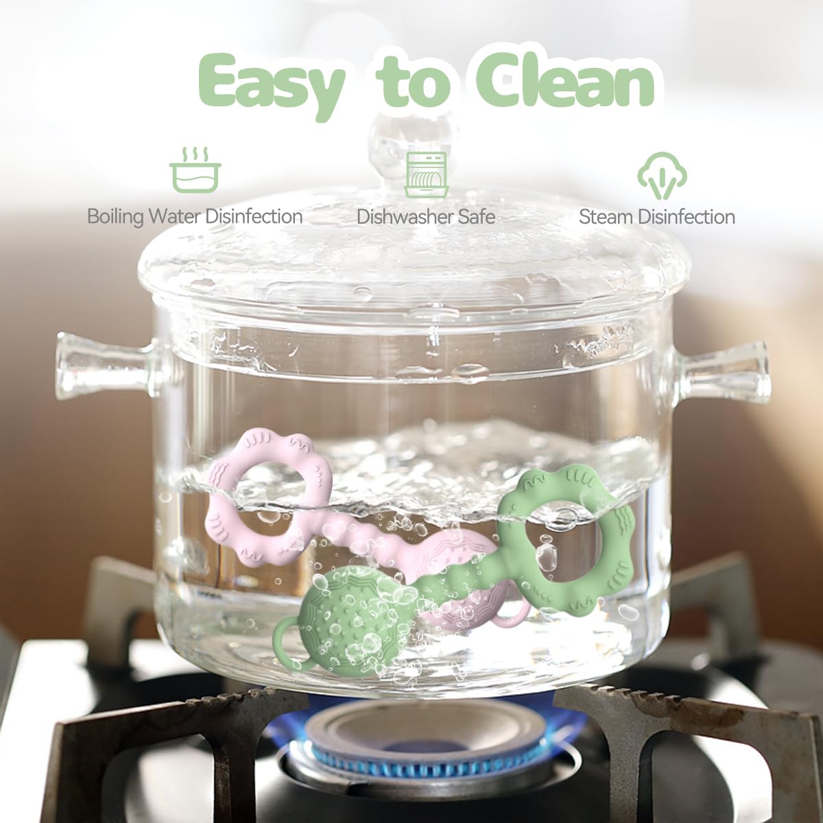 ETETOO teether-rattle green infant-friendly design suitable for 0-12 months.