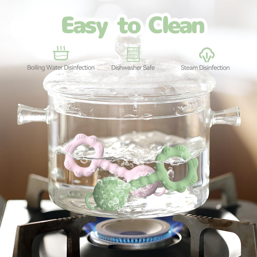 ETETOO teether-rattle green infant-friendly design suitable for 0-12 months.