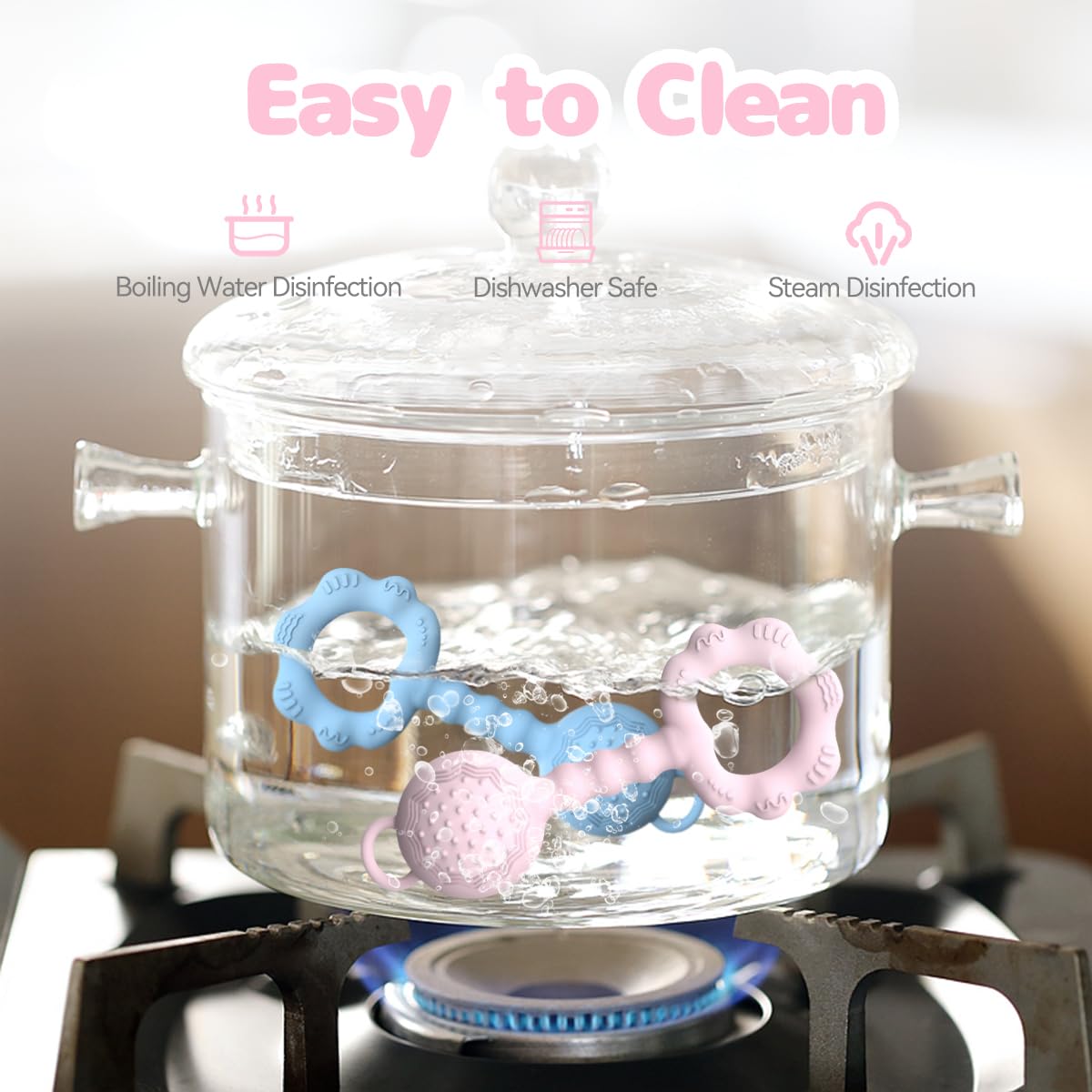 ETETOO teether-rattle pink: practical, easy-to-clean design fits tiny hands and gums.