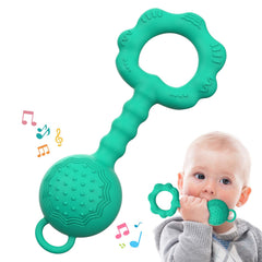 ETETOO teething rattle silicone toy in spearmint promotes gentle gum relief.