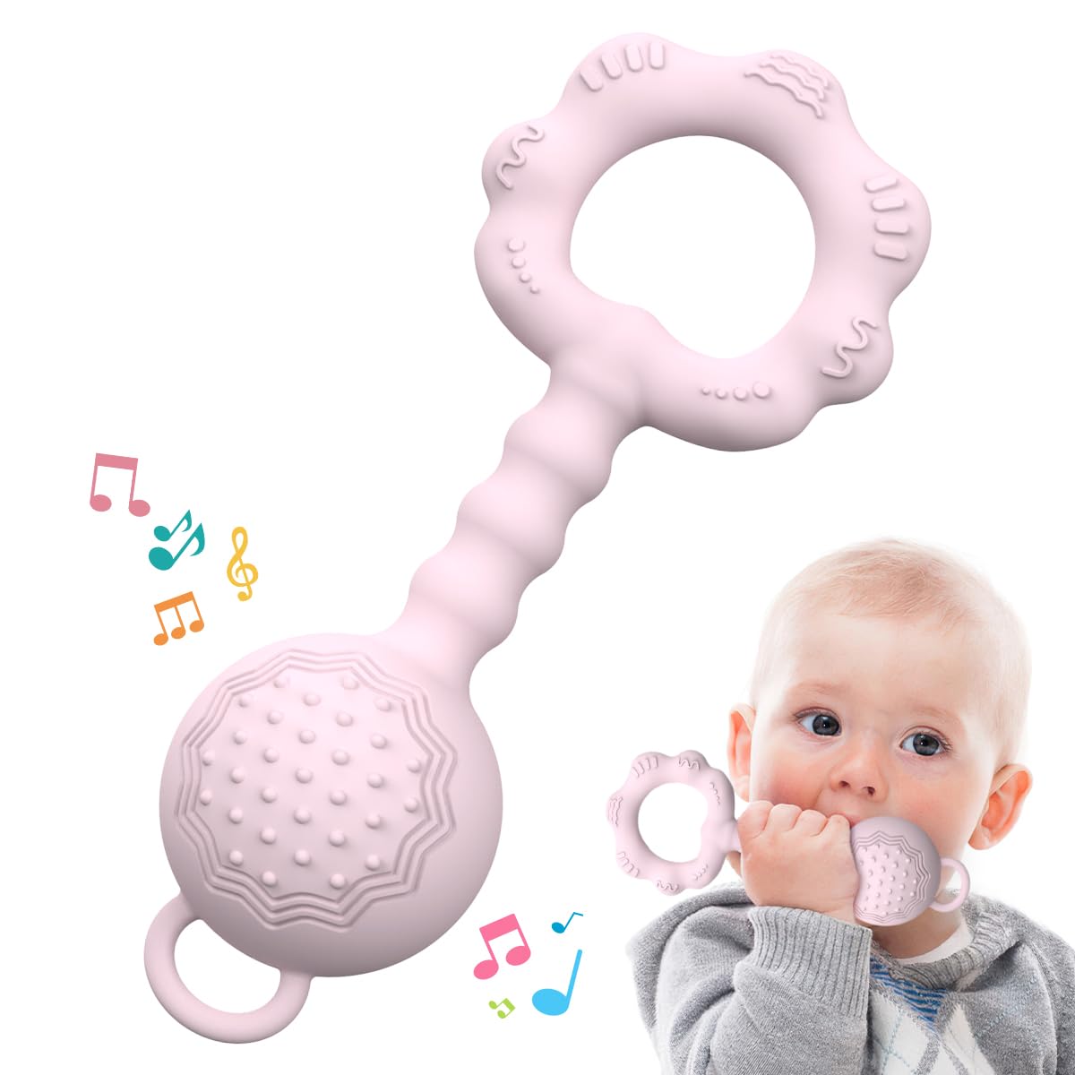 ETETOO teething toy pink: soft silicone texture soothing little gums during teething.