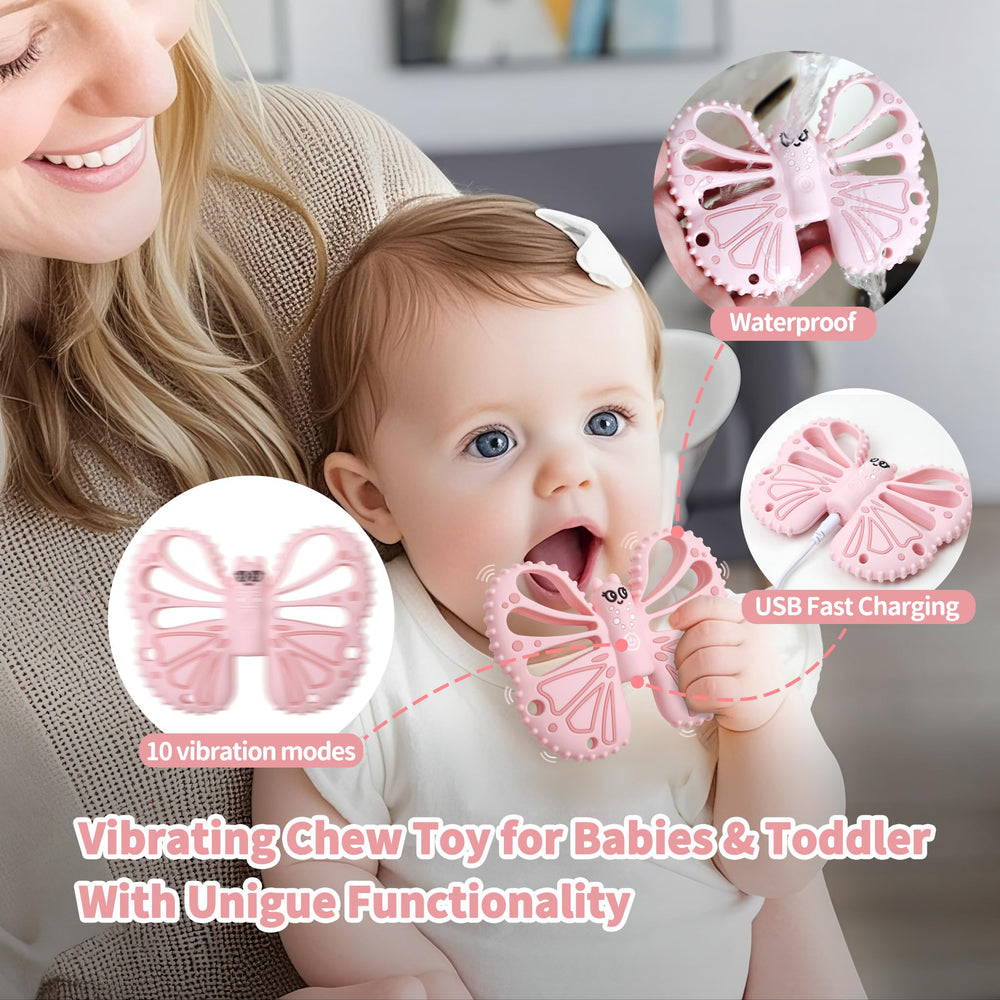 ETETOO vibrating teether pink hand-holding shows compact grip