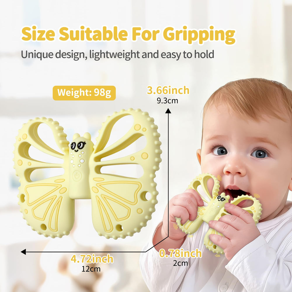 ETETOO vibrating teether yellow compact size fits easily in a diaper bag