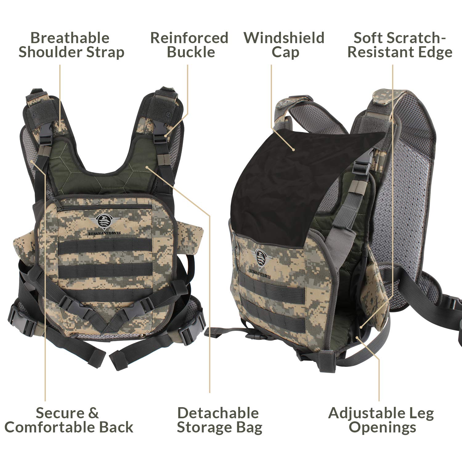 ETHAN ANTHONYS Military Inspire adjustable straps help customize fit for comfort and stability.