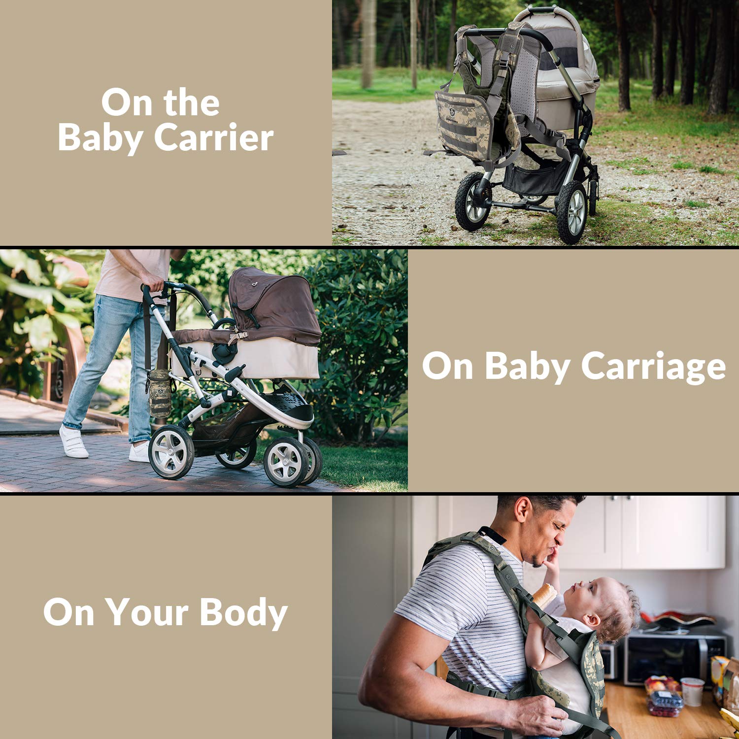 ETHAN ANTHONYS Military Inspire detachable bag demonstrates convenient storage for snacks and small gear.