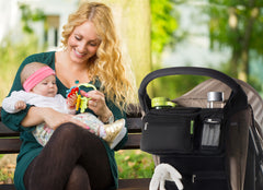 Ethan & Emma organizer with insulated cup holders for warm drinks on go