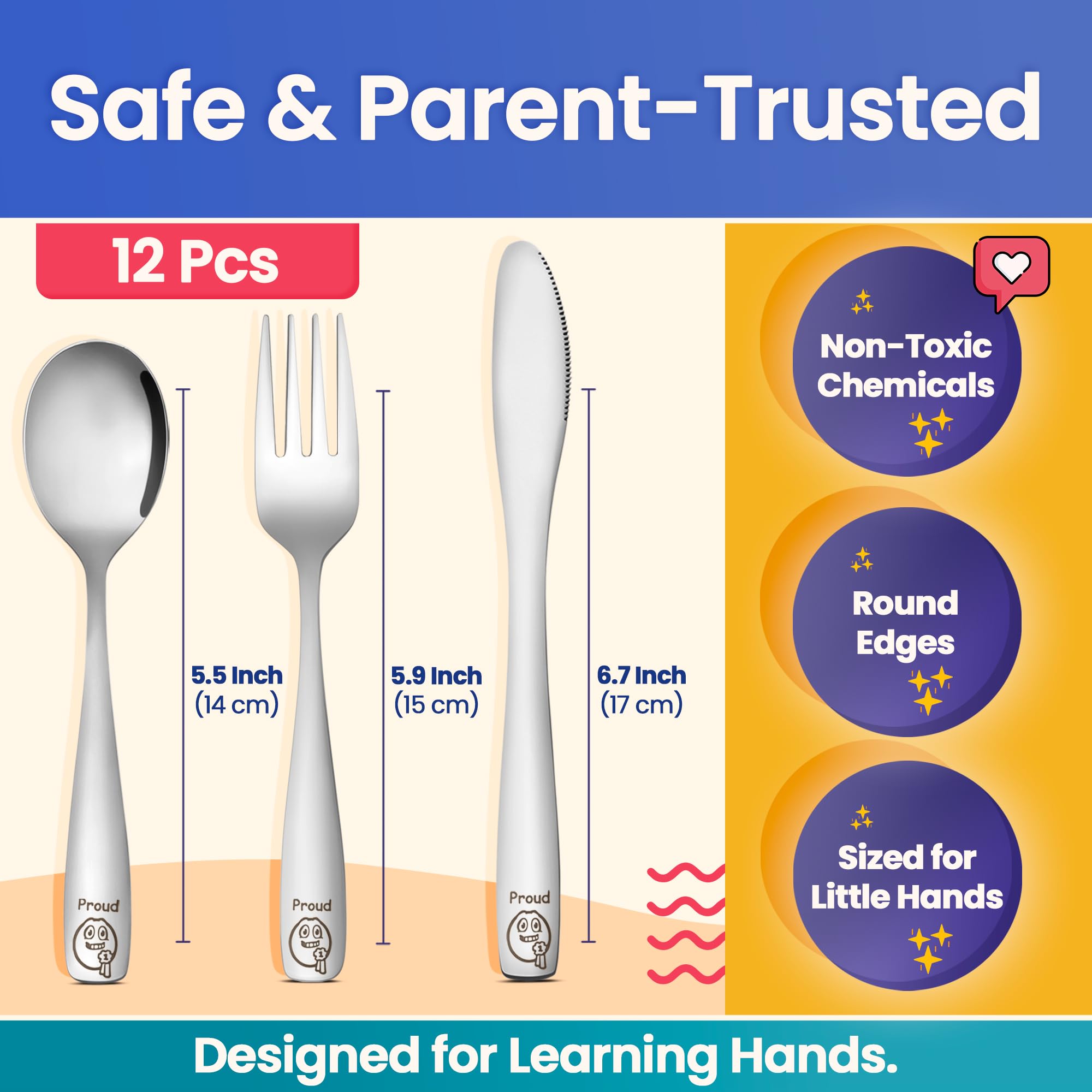 Etihub kids silverware rounded knife edge for safe learning.