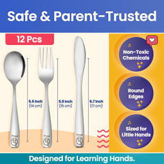 Etihub kids silverware rounded knife edge for safe learning.