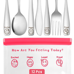Etihub stainless steel kids silverware 12-piece set ready for daily meals.