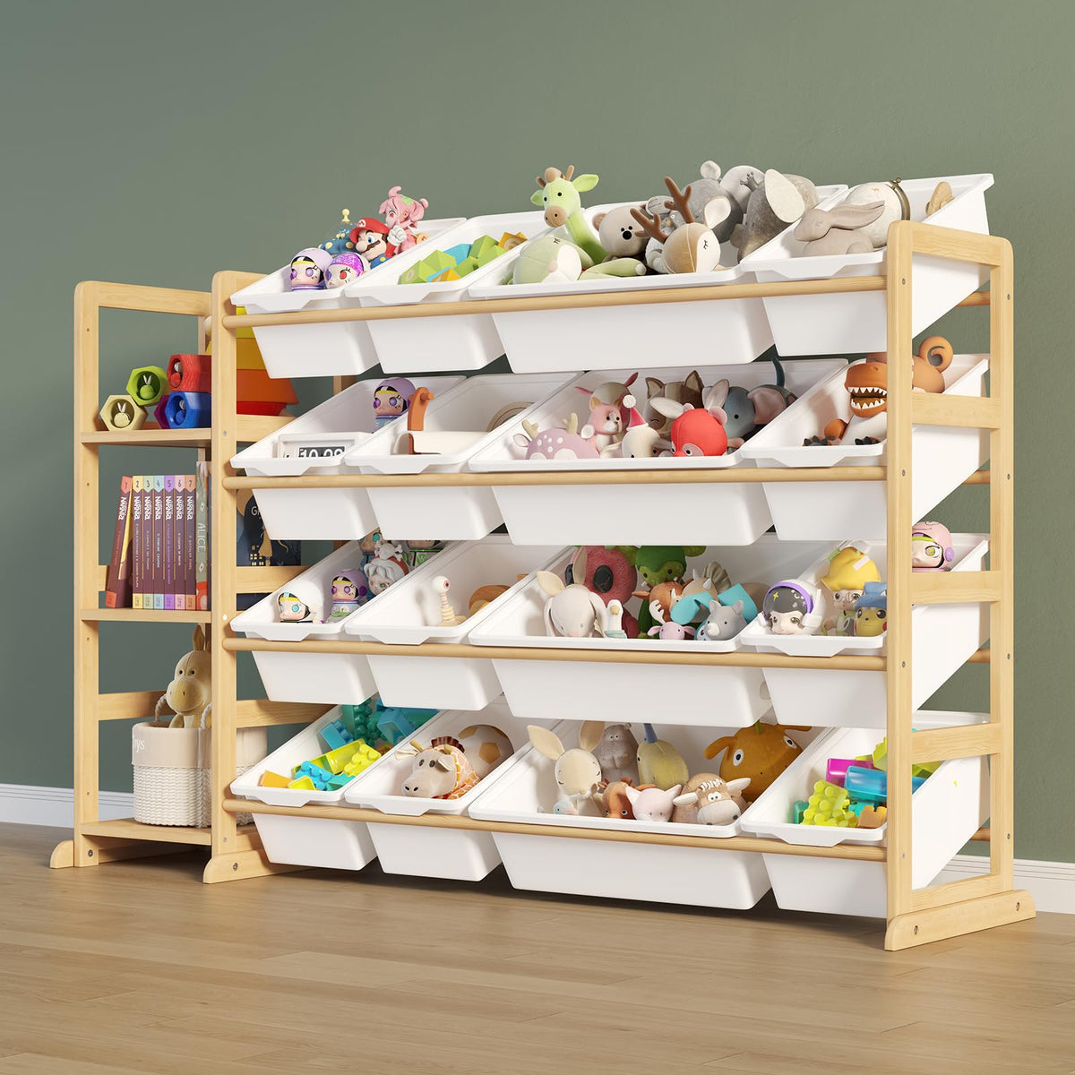 Etitlly toy storage bookshelf shows quick, tool-free assembly for a tidy kid's room.