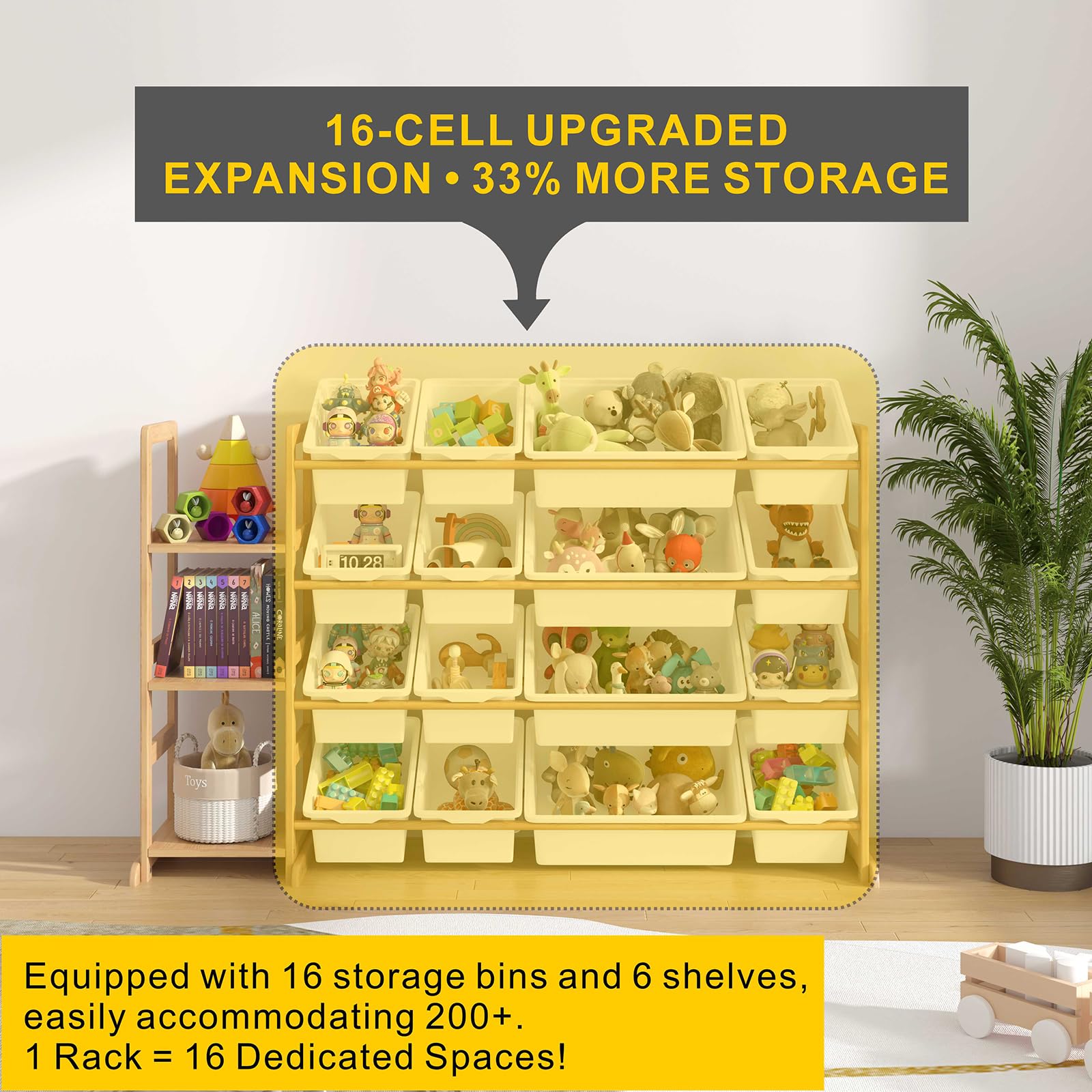 Etitlly toy storage playroom organizer maximizes space for growing toy collections.