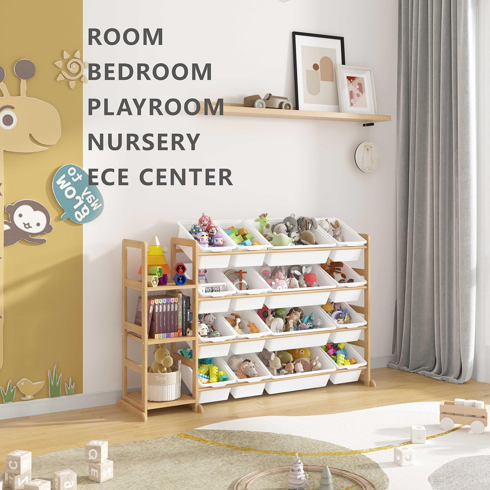 Etitlly white kids storage unit in a room shows versatile organization.