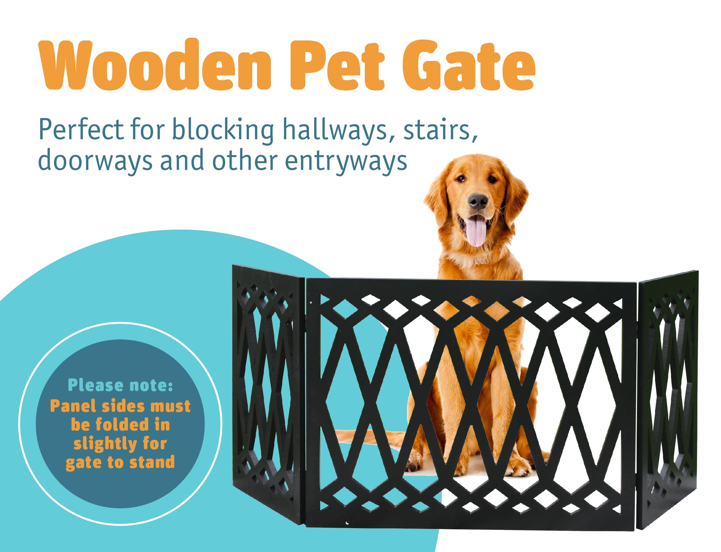 Etna decorative black tri-fold gate with diamond cutouts adds stylish home decor