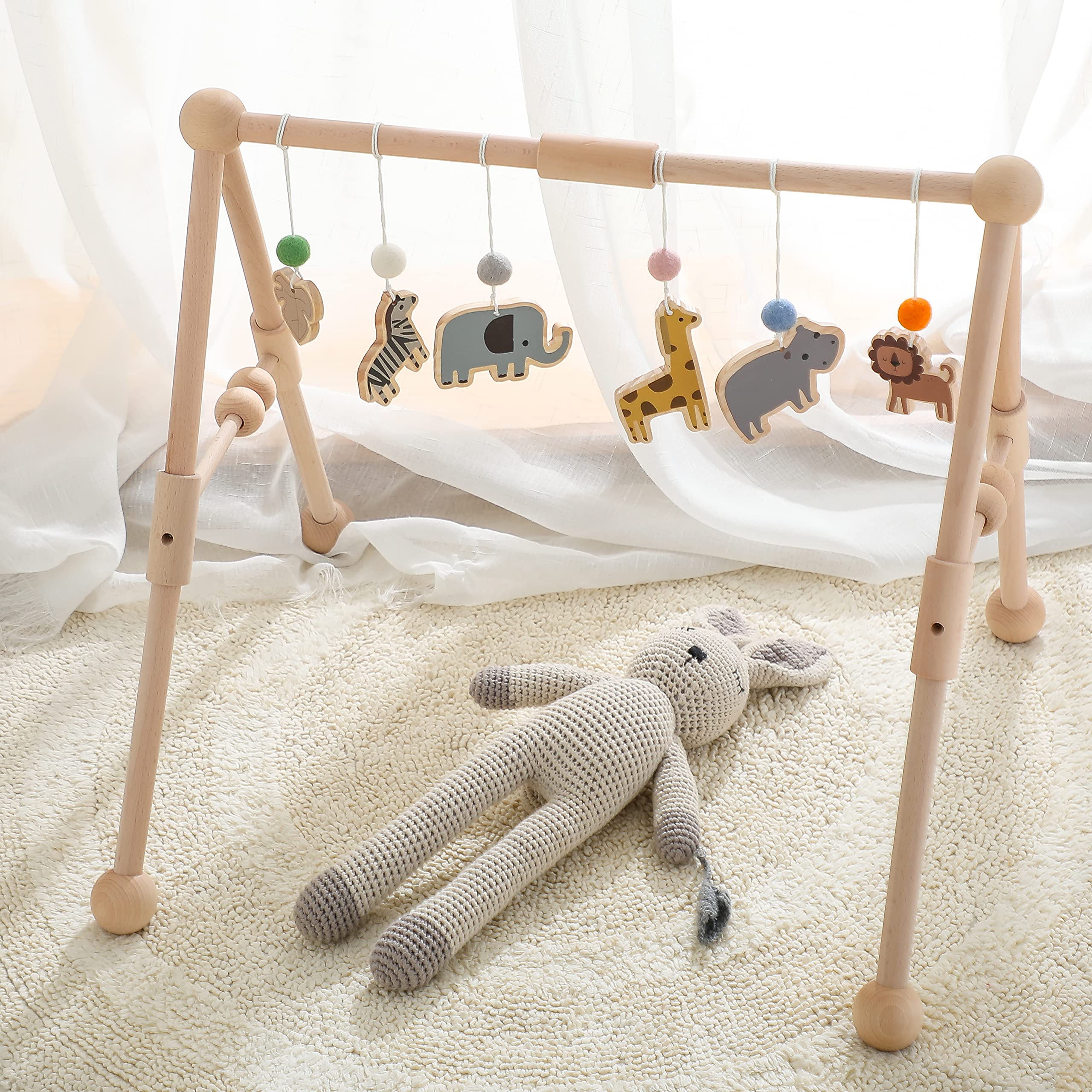 Etucdose wooden baby gym leaf pendant promotes color perception and sensory exploration