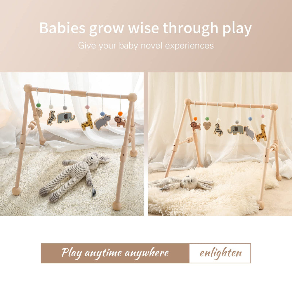 Etucdose wooden baby gym lion toy supports reaching and hand-eye coordination during play