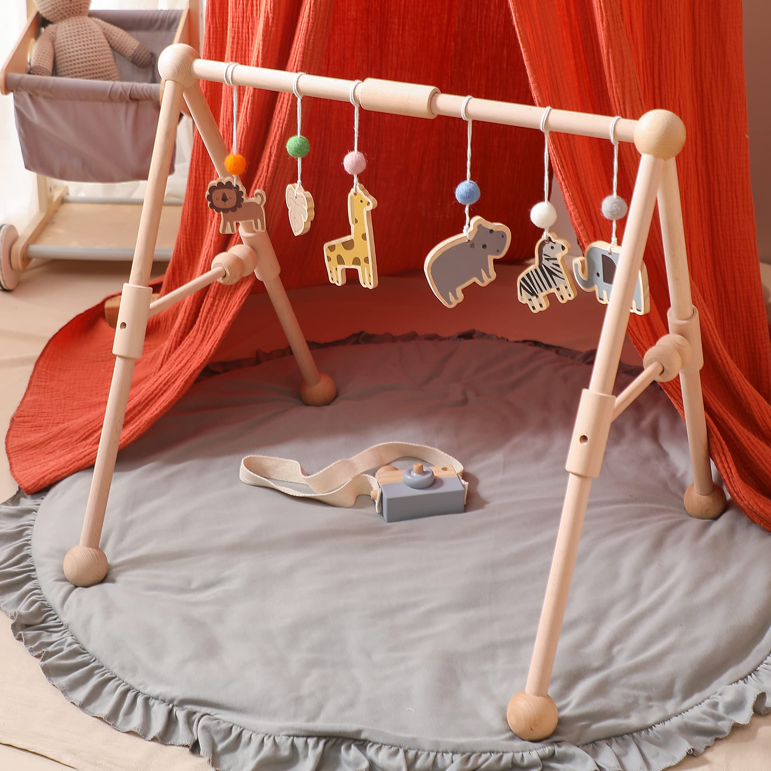 Etucdose wooden baby gym zebra toy aids reflexes and visual tracking during tummy time