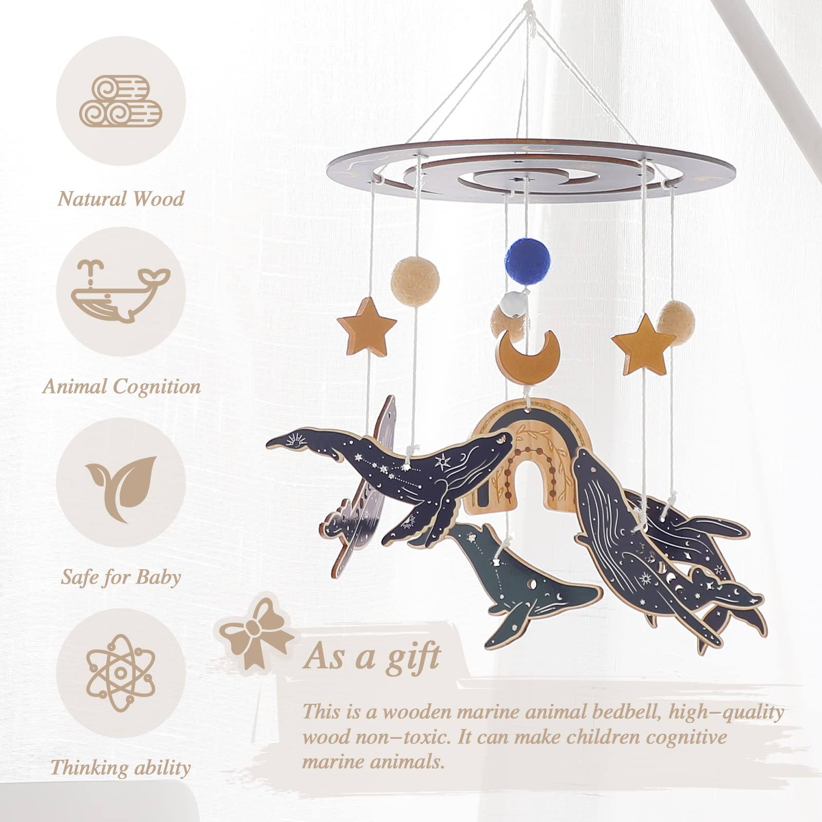 Etucdose handmade crib mobile wood close-up highlights durable, child-safe craftsmanship