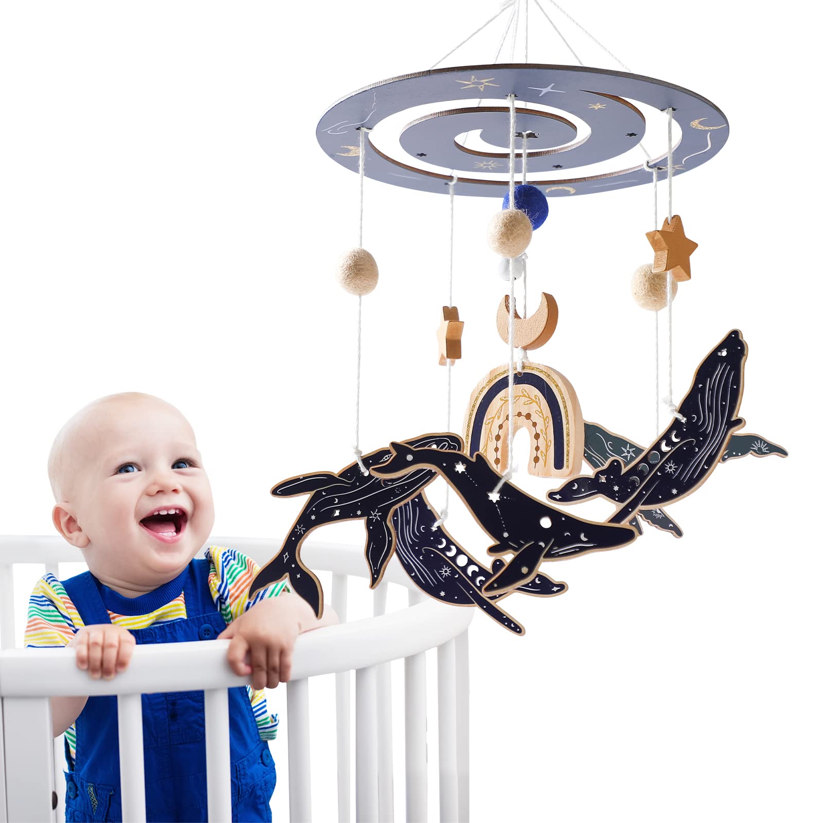 Etucdose ocean whale mobile assembly-ready design supports early visual tracking for baby