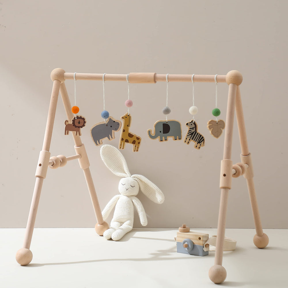 Etucdose wooden baby gym frame with elephant toy promotes early grasping and sensory play
