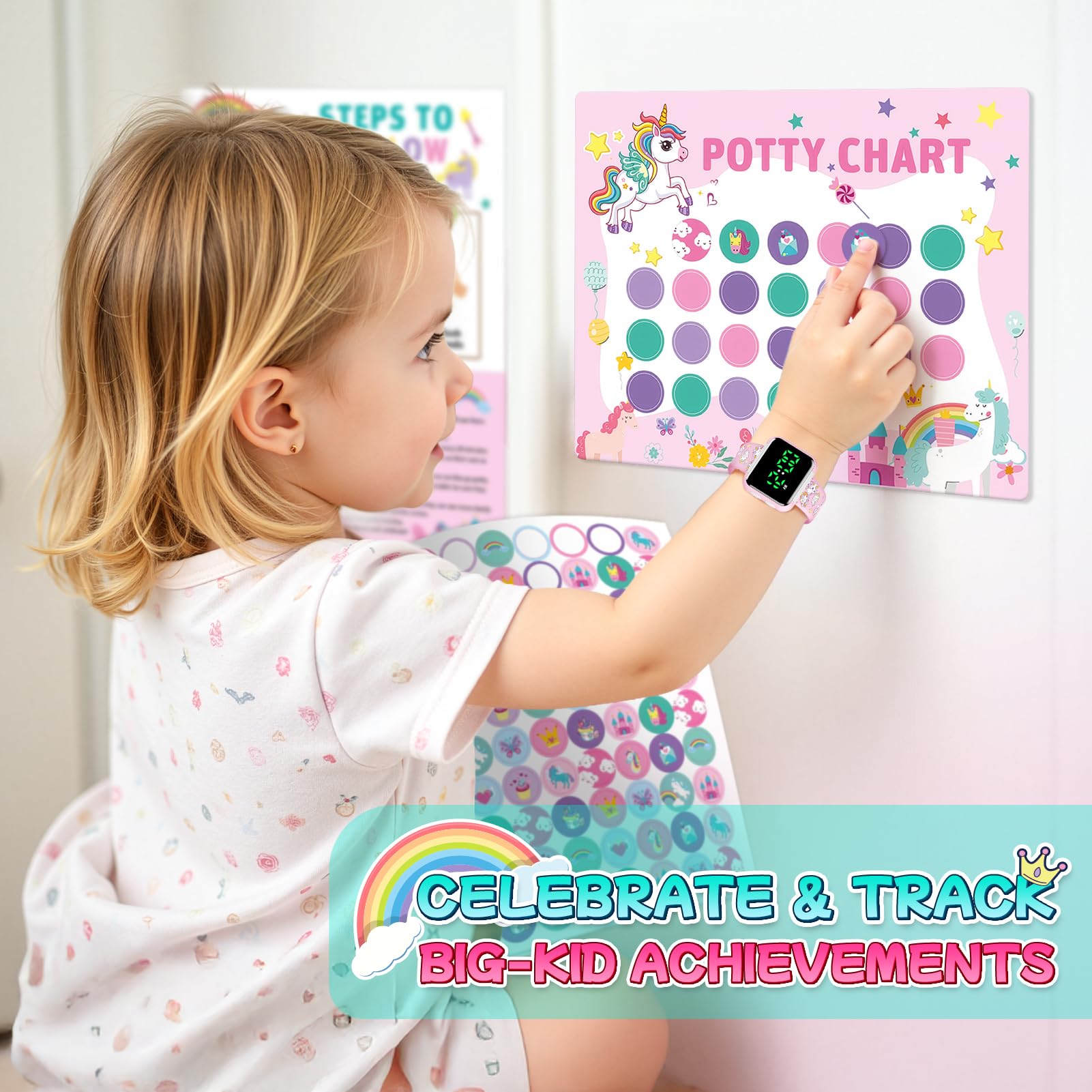 Etuwoe potty training stickers highlight completing milestones.