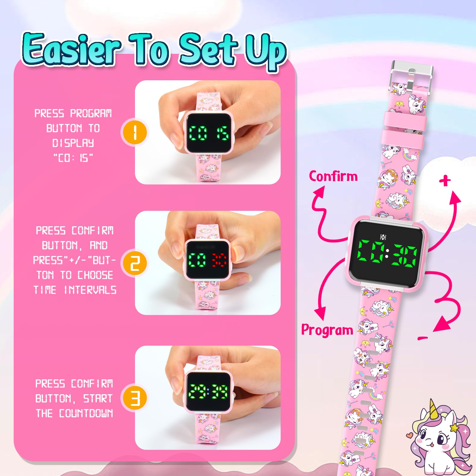 Etuwoe potty-training-watch USB charging illustration for quick recharge.
