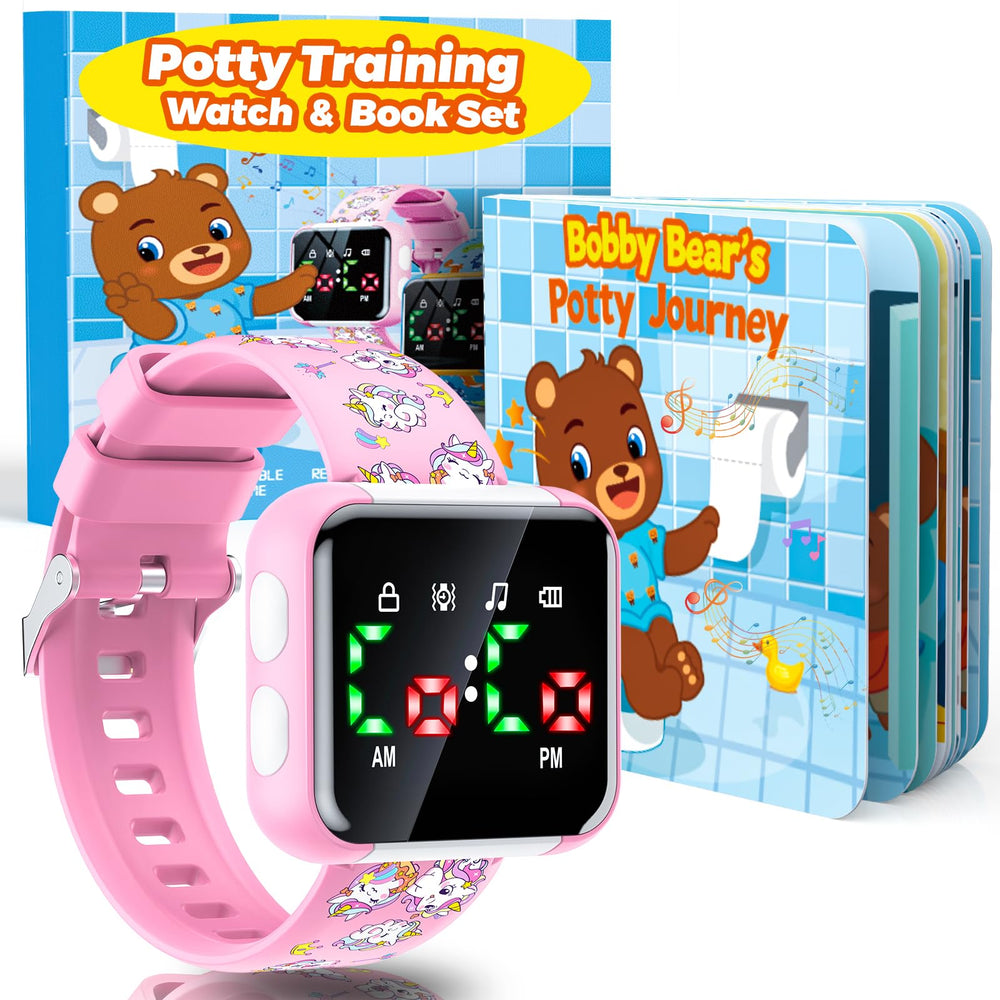 Etuwoe potty watch unicorn pink face with kid-friendly reminders for potty training.