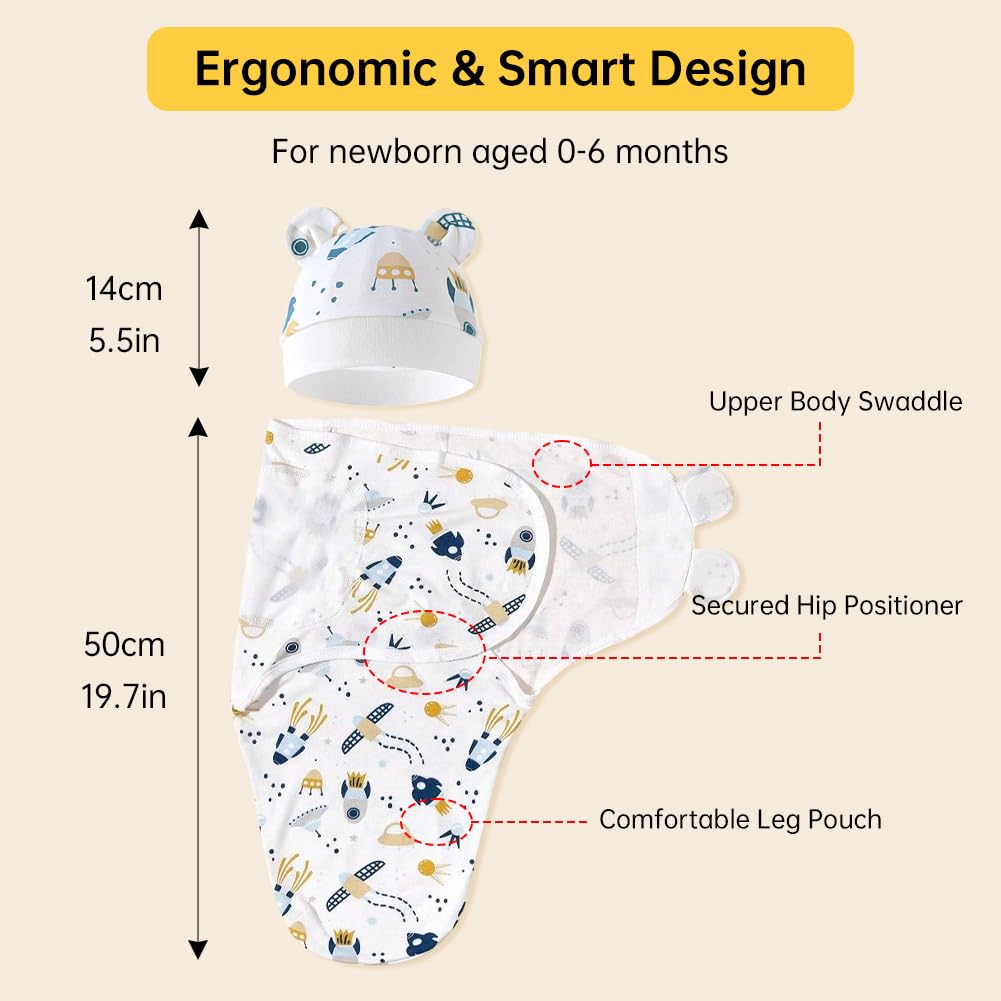 EUBUY newborn swaddle cloth and hat set for easy dressing and secure fit