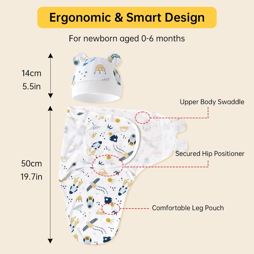EUBUY newborn swaddle cloth and hat set for easy dressing and secure fit