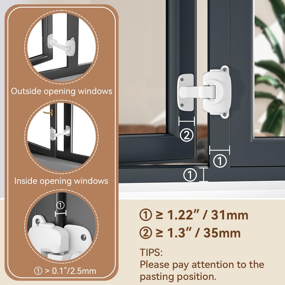 EUDEMON window lock adhesive tape installation on smooth window frame.