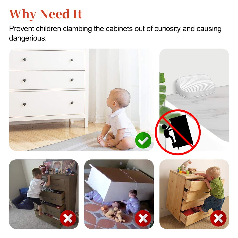 EUDEMON anti-tip straps on cabinet keep curious children safe.