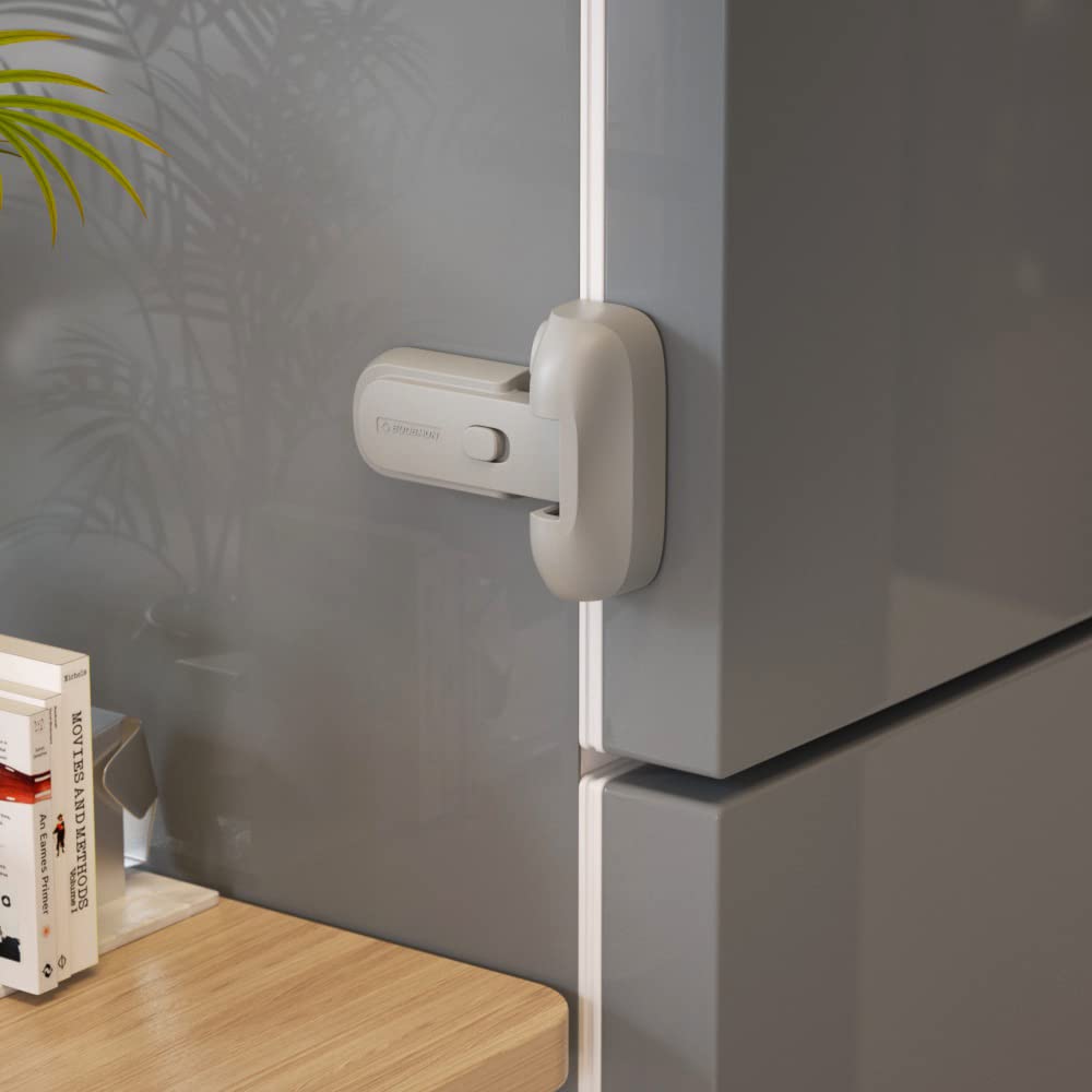 EUDEMON child-proof fridge lock on door prevents curious toddlers from reaching contents.