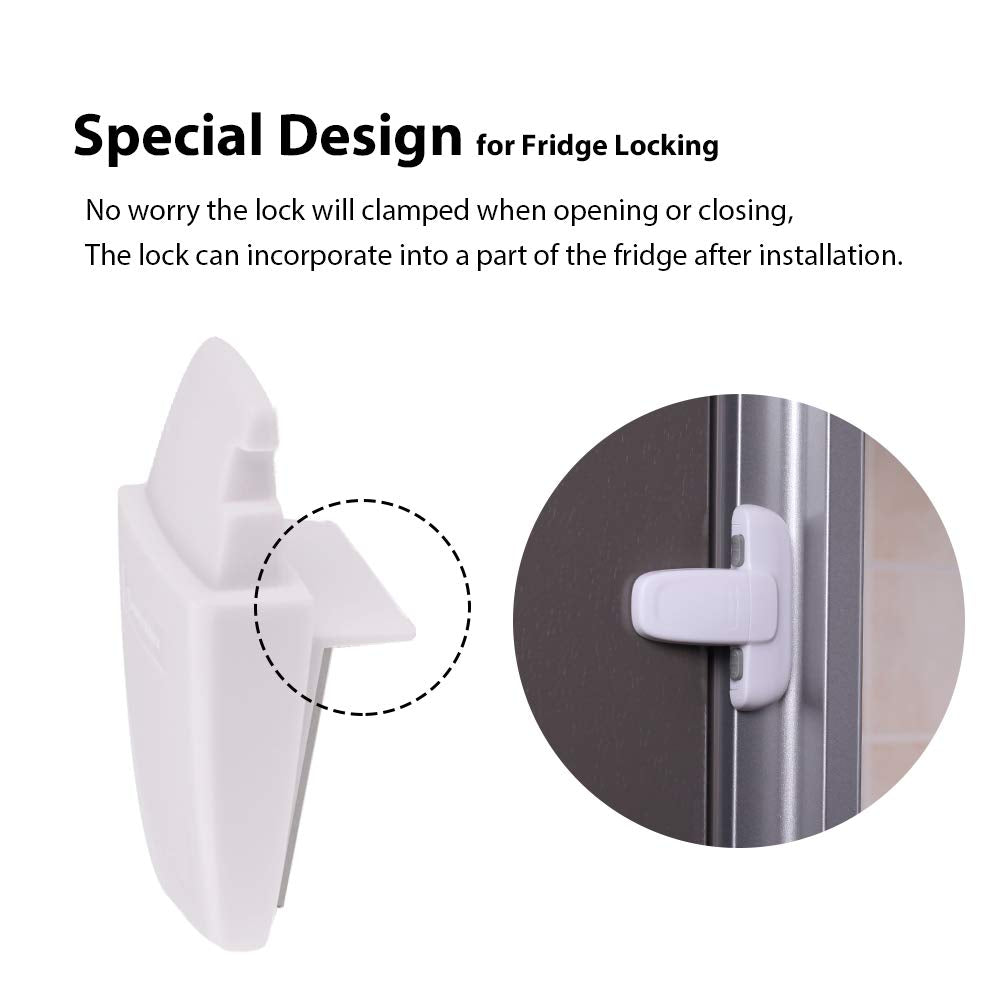 EUDEMON fridge lock adhesive tape application demonstrates no-drill installation