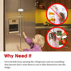 EUDEMON fridge lock disengagement method shows adult-friendly two-button action