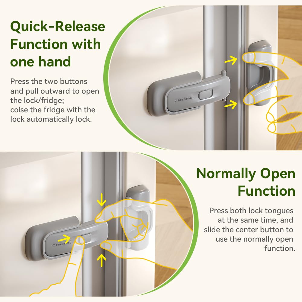 EUDEMON fridge lock grey on different fridge types demonstrates wider compatibility.