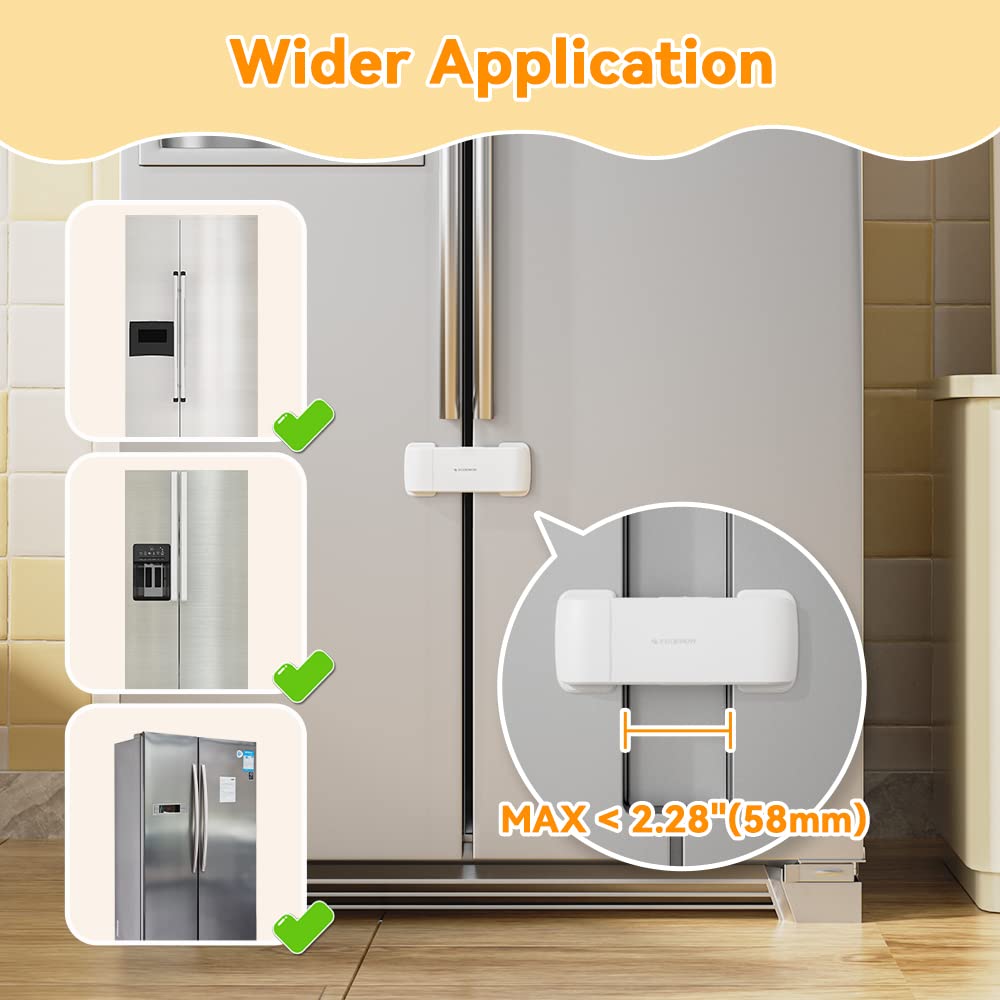 EUDEMON fridge lock on cabinet highlights kid-proofing and snack protection at home.