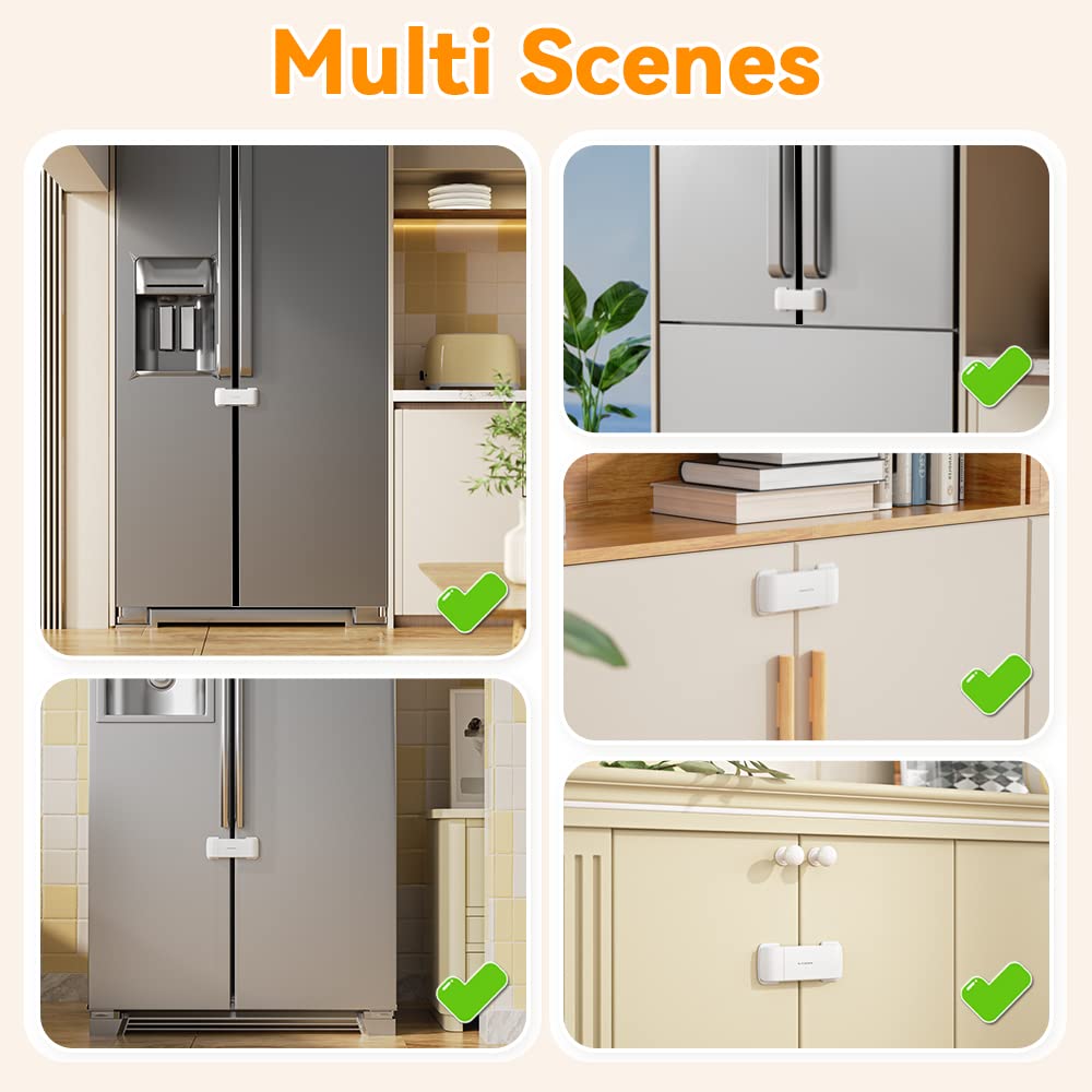 EUDEMON fridge lock tape-application close-up shows easy removal without fridge damage.
