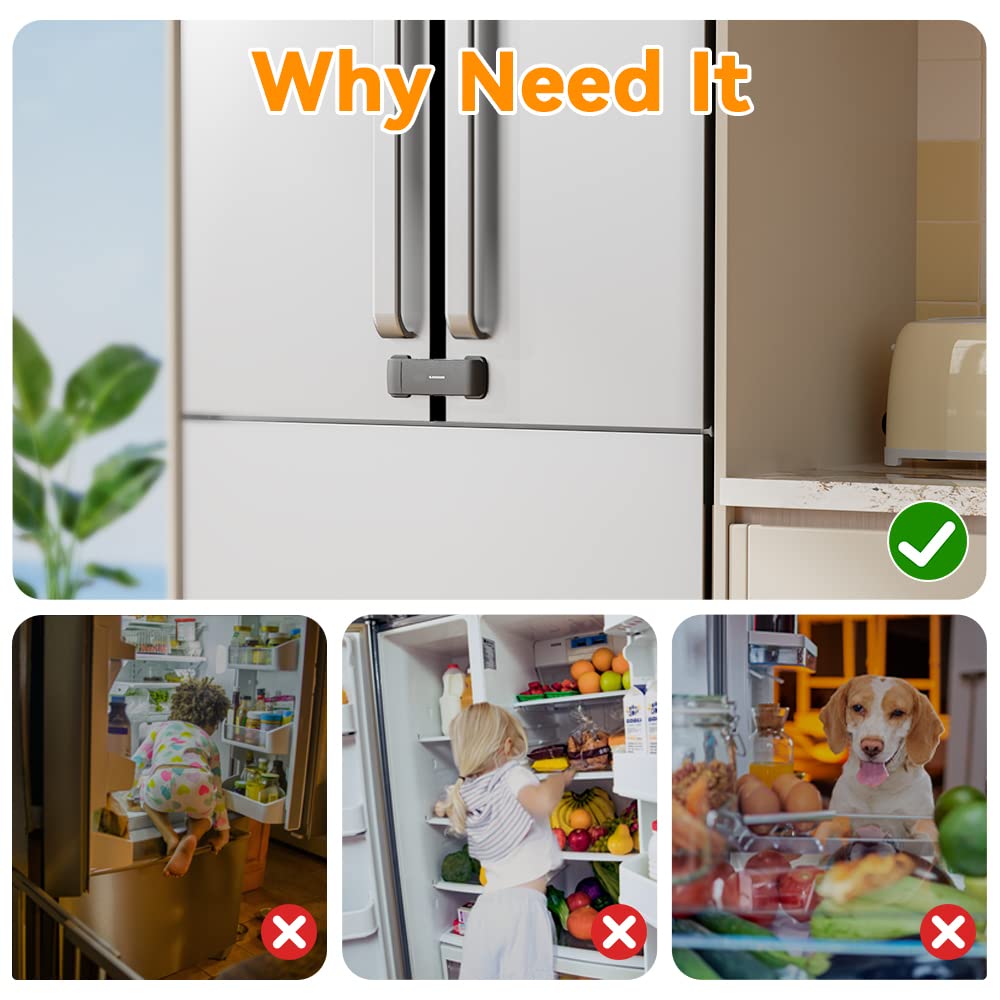 EUDEMON fridge lock installation with adhesive tape, tool-free setup