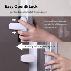 EUDEMON fridge-lock white body mounted on fridge highlights adhesive mounting