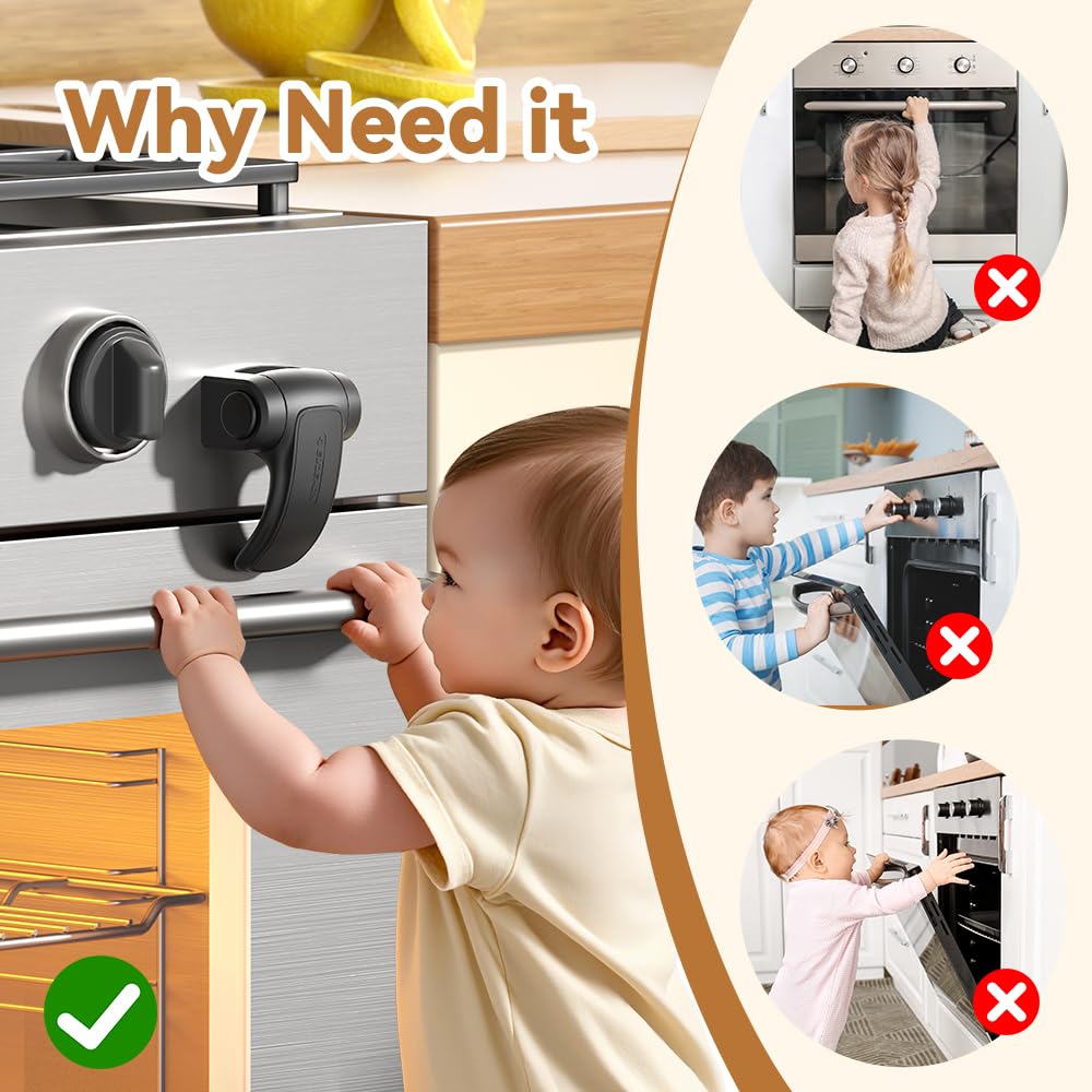 EUDEMON oven lock in-use demonstrates quick locking and easy adult unlocking.