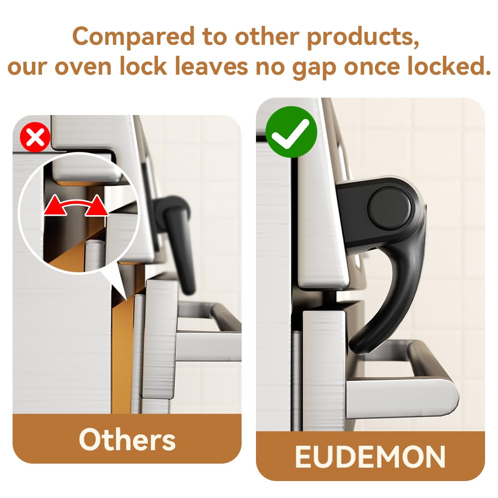 EUDEMON oven lock tape installation demonstrates tool-free, heat-resistant setup.