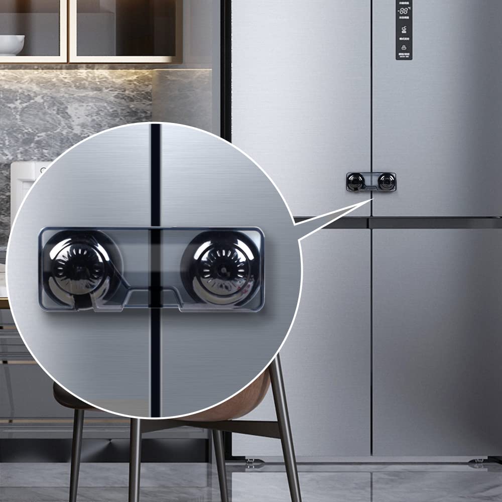 EUDEMON refrigerator lock closeup demonstrates clear kid-safe design for kitchens.