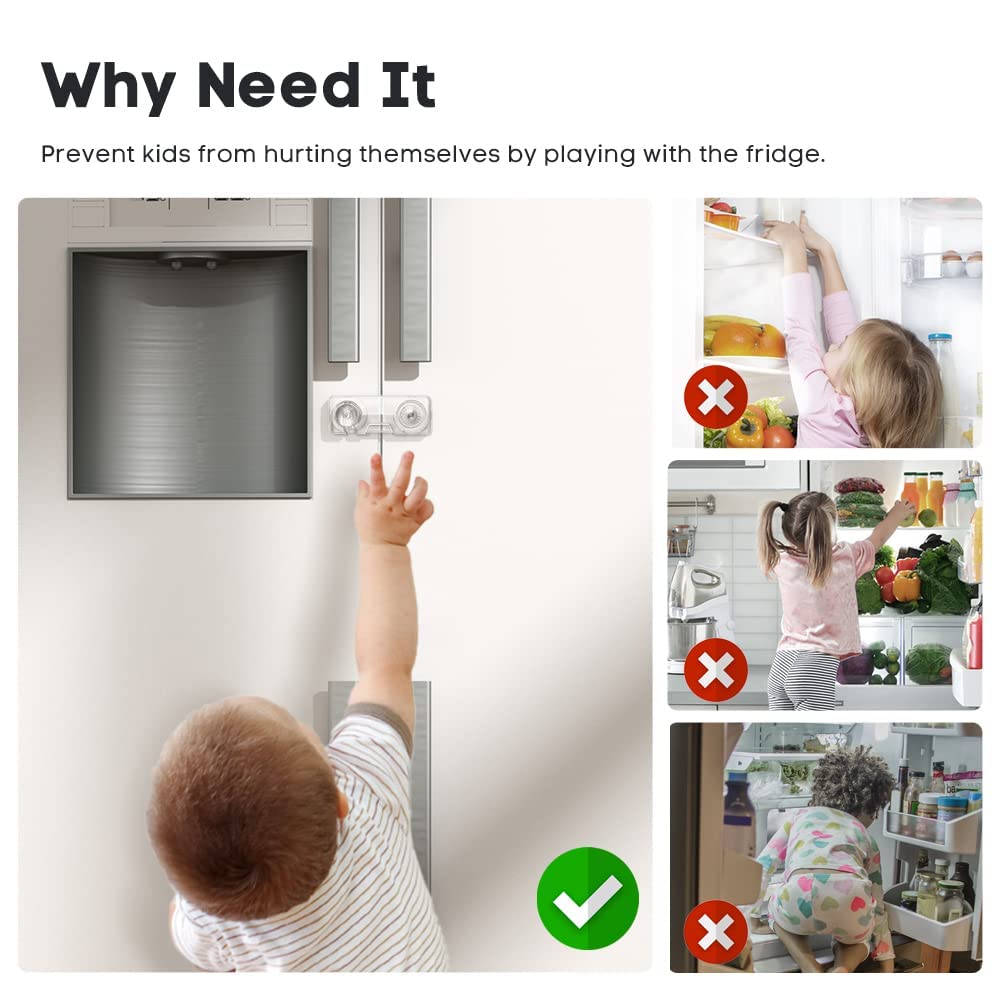 EUDEMON two-color fridge lock in-use shows adaptable fit with furniture finishes