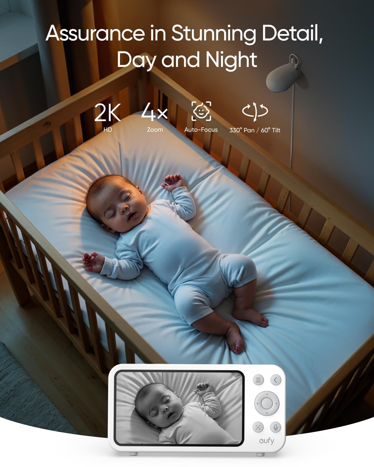 eufy Baby Monitor E20 pan-tilt-4x-zoom for wide coverage and close-ups when needed