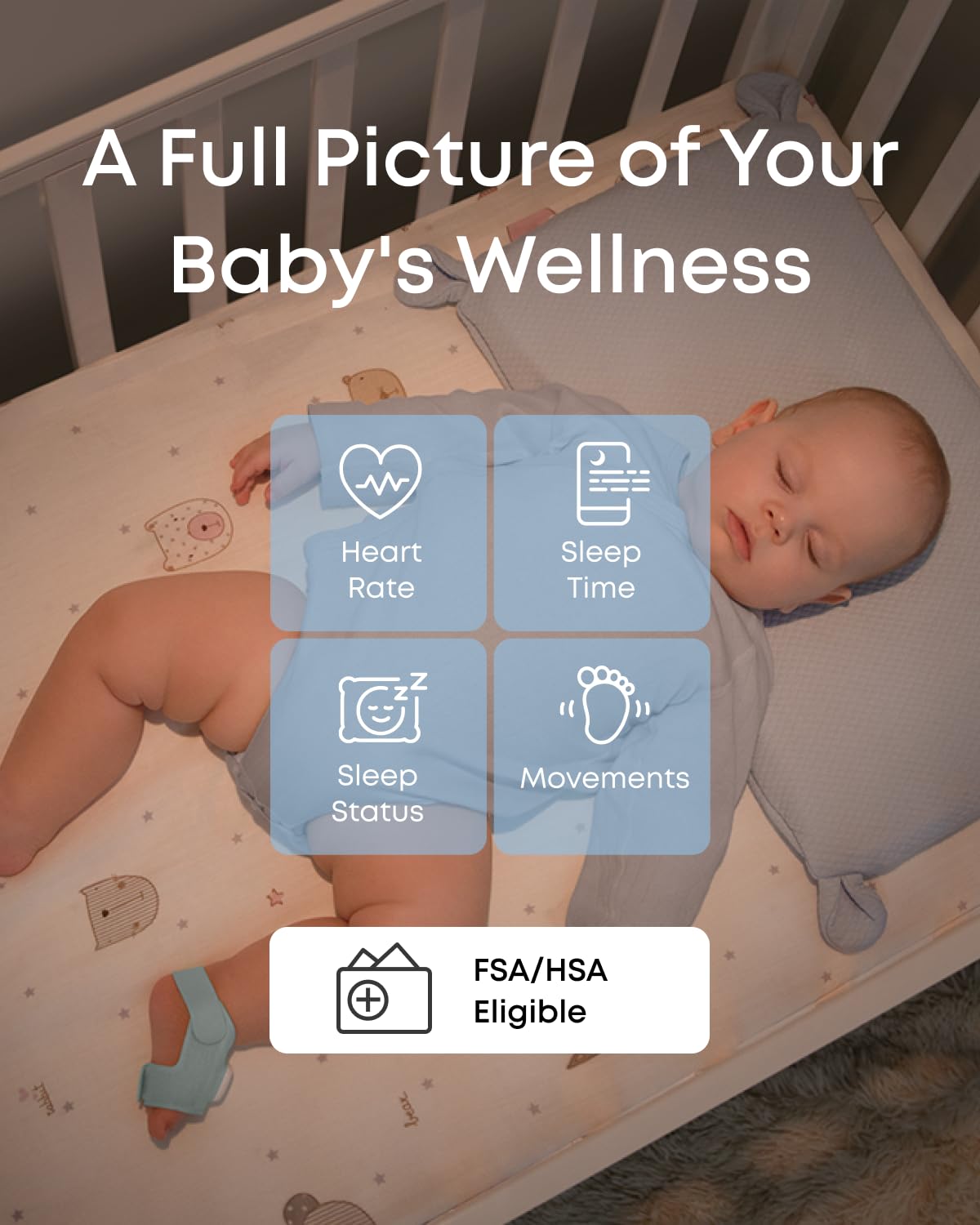 eufy Security Baby Smart Sock on the foot ready for nap-time comfort