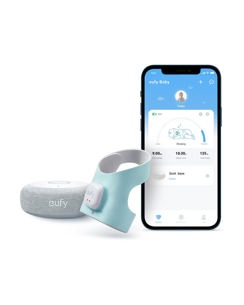 eufy Security Baby Smart Sock worn on the foot enables continuous vitals monitoring