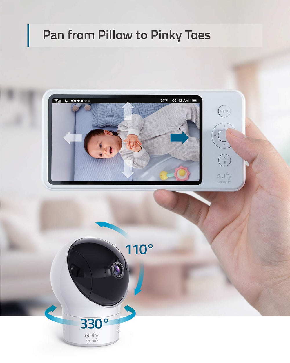 eufy Security Spaceview E110 night vision enables clear monitoring in dim light.