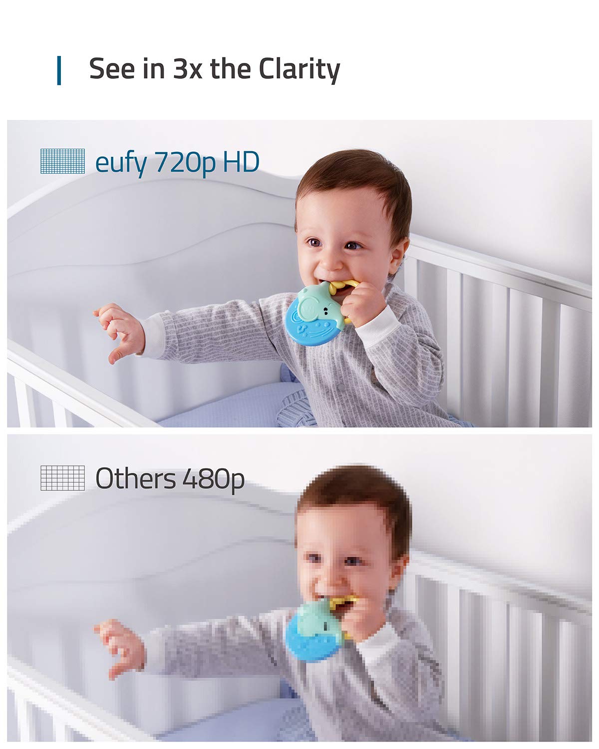 eufy Security Spaceview E110 pan-tilt 330°-110° coverage enables full room visibility.
