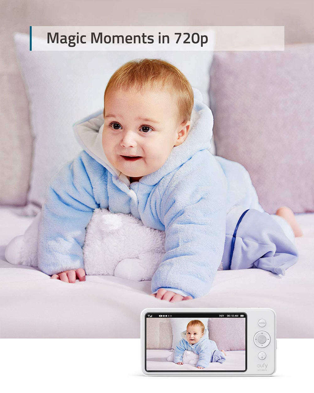 eufy Security SpaceView Pro 5inch screen display helps parents see details clearly